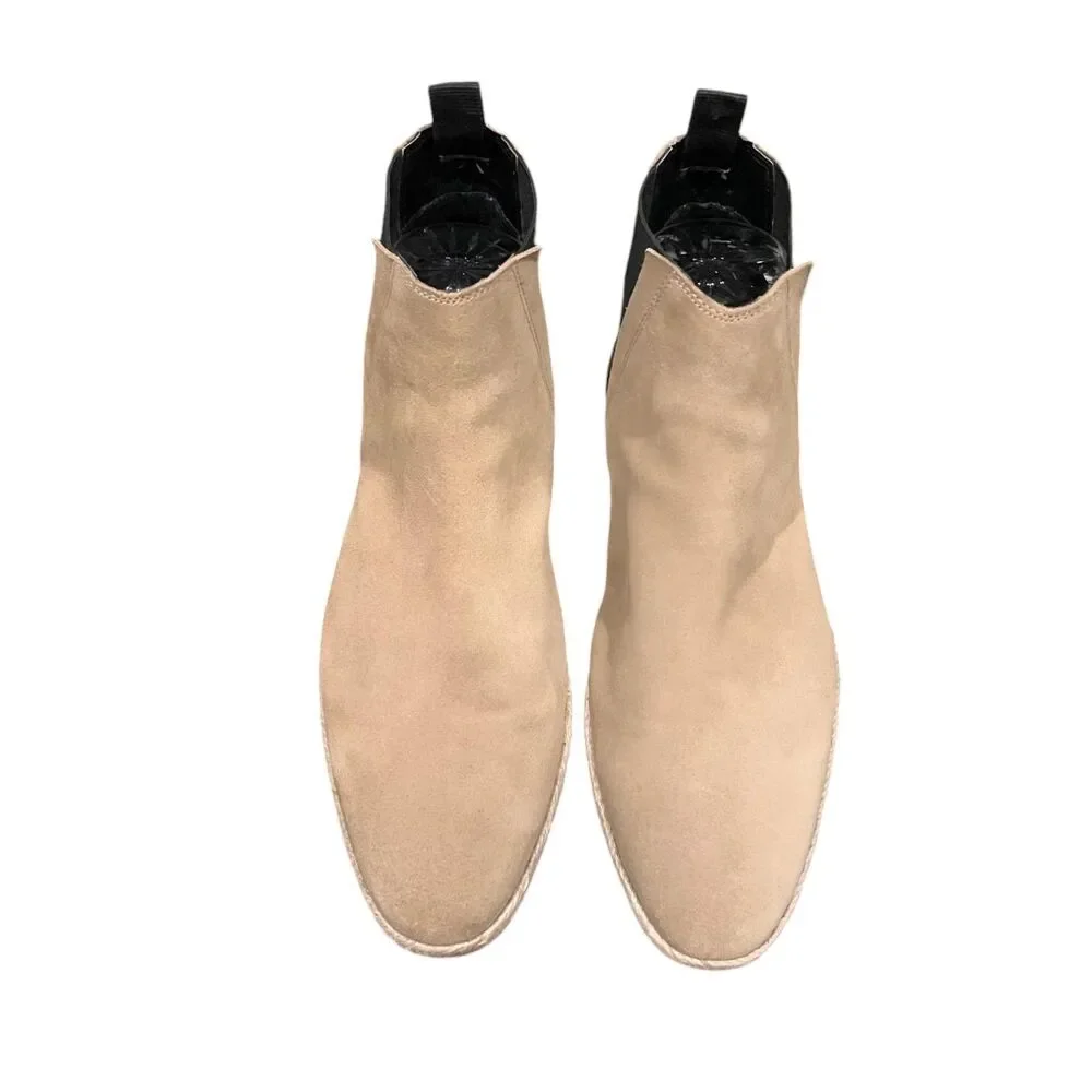 ZARA Men’s Dark Beige Jute Suede Ankle Chelsea Boots Sz 44 (US Sz 10)